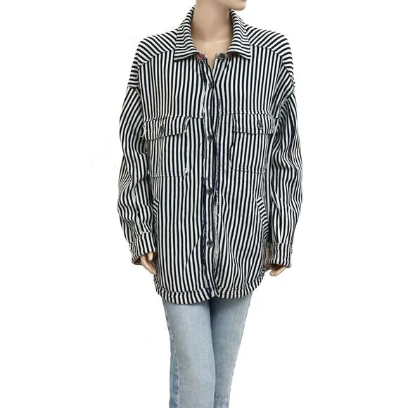 Free People We The Free Spring Shore Heavyweight Sweatshirt Top Striped S 280789 - Picture 1 of 4